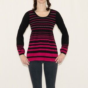 Y2k striped peplum sweater hot pink and black size medium style & co